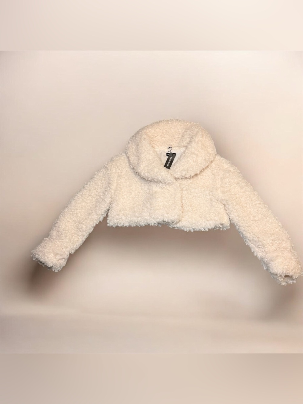 PrettyLittleThing Cream Sherpa Teddy Cropped Jacket Faux Fur Coat Size 6